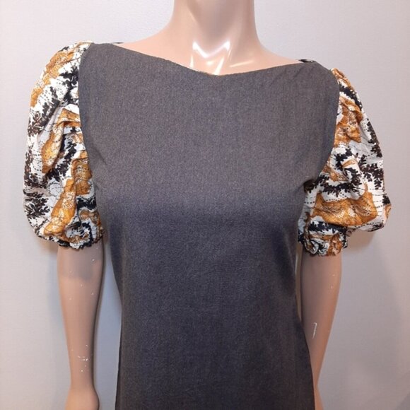 Idy Xotica African Designer Midi Dress Puff Sleeve Limited Edition Woodin Fabric - Picture 2 of 14